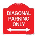Signmission Diagonal Parking W/ Bidirectional Arrow, Red & White Aluminum Sign, 18" x 18", RW-1818-24191 A-DES-RW-1818-24191